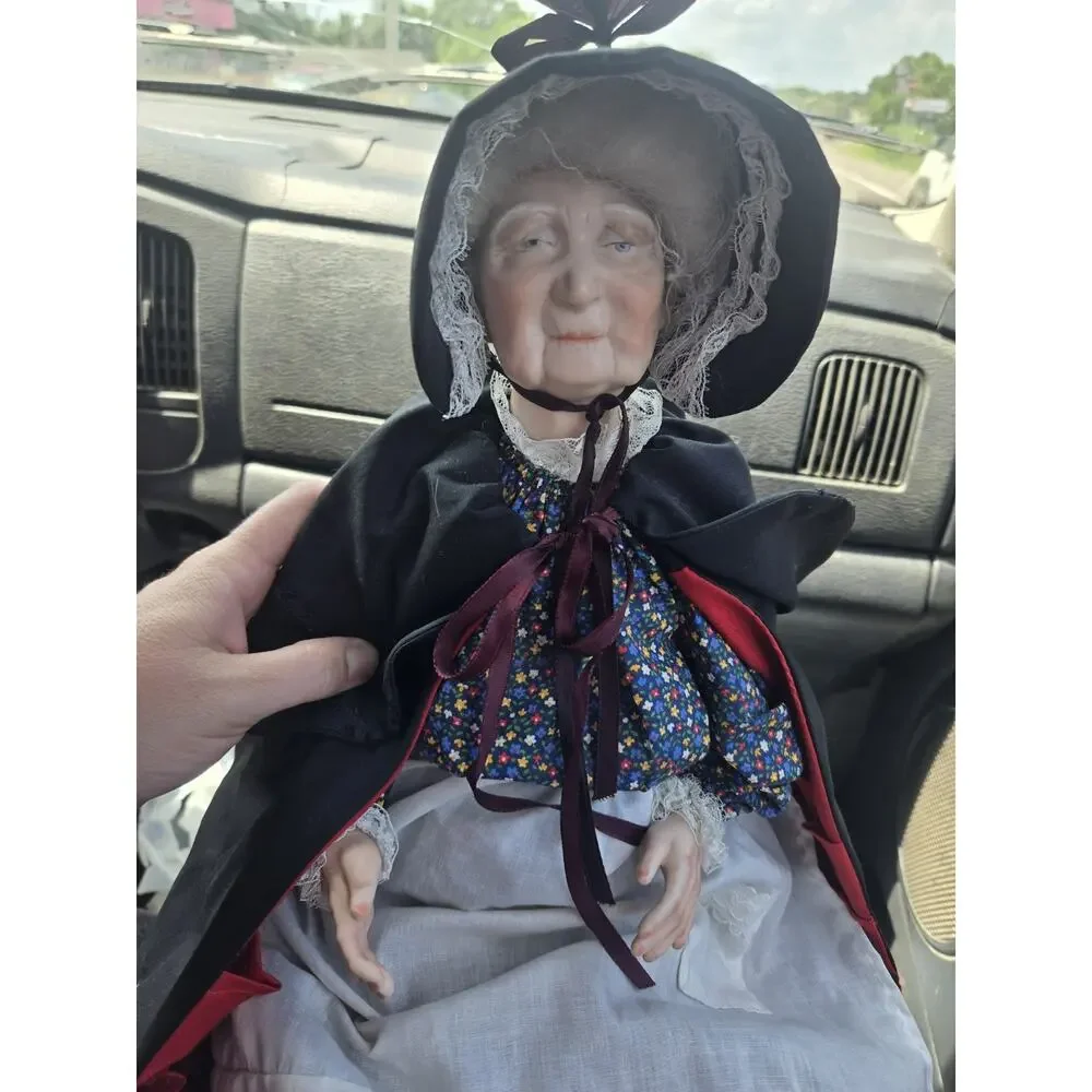 Vintage 1985 Darlene S Signed Artist Bisque Grandma Doll Folk Art w/ Miniatures